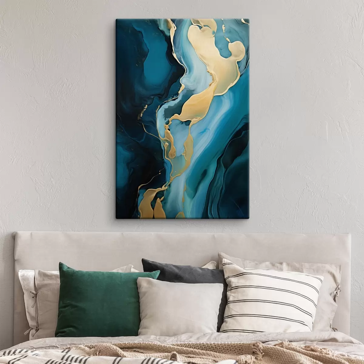 Glezna Tirkīza zils abstrakts ar okera plūsmu s46530