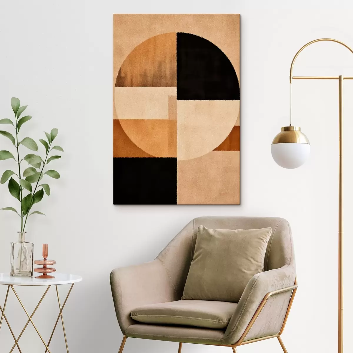 Glezna Pusapļi un kvadrāti siltos toņos, mīksta tekstūra s46531