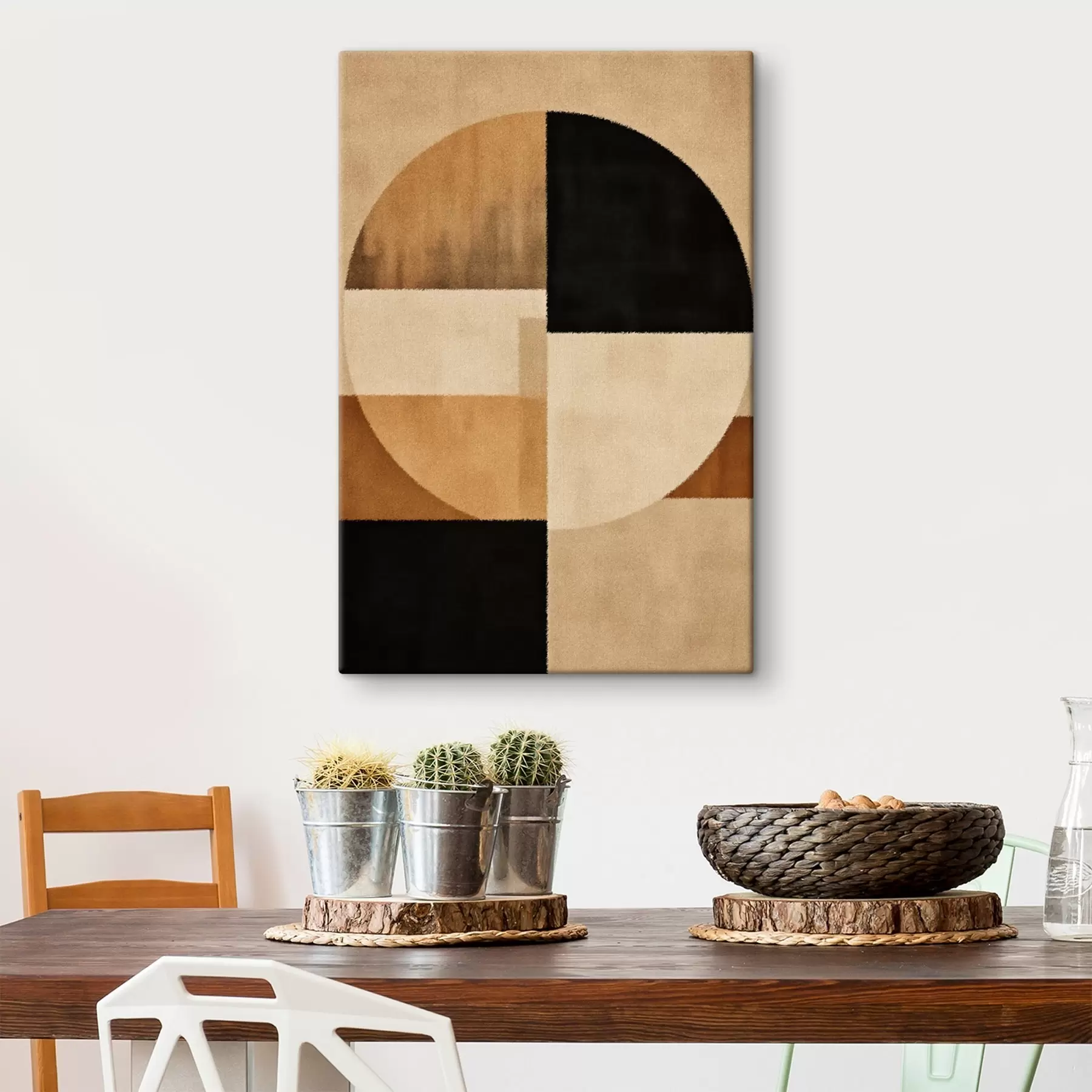 Glezna Pusapļi un kvadrāti siltos toņos, mīksta tekstūra s46531