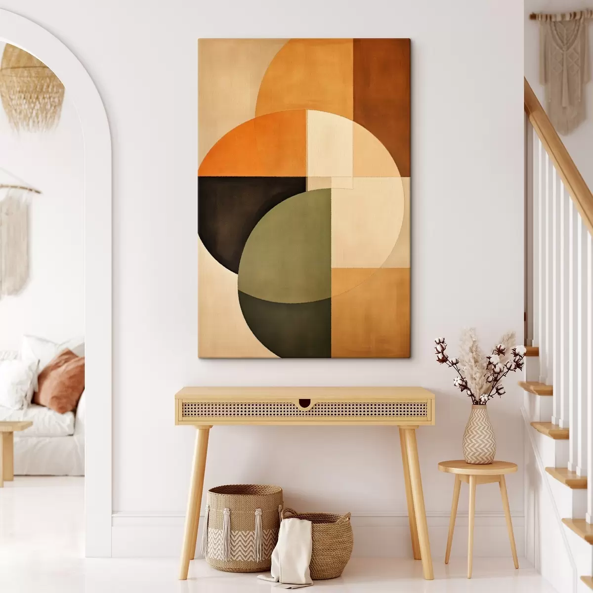 Glezna Krustojošies apļi smilškrāsas un olīvu krāsas toņos s46537