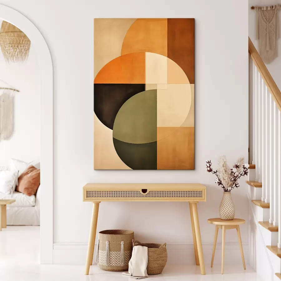 Glezna Krustojošies apļi smilškrāsas un olīvu krāsas toņos s46537