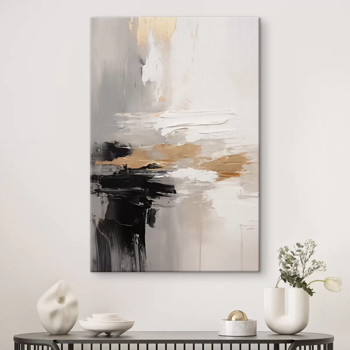 Glezna Kailā toņa triepieni ar kontrastējošu melnu un okera slāni s46544