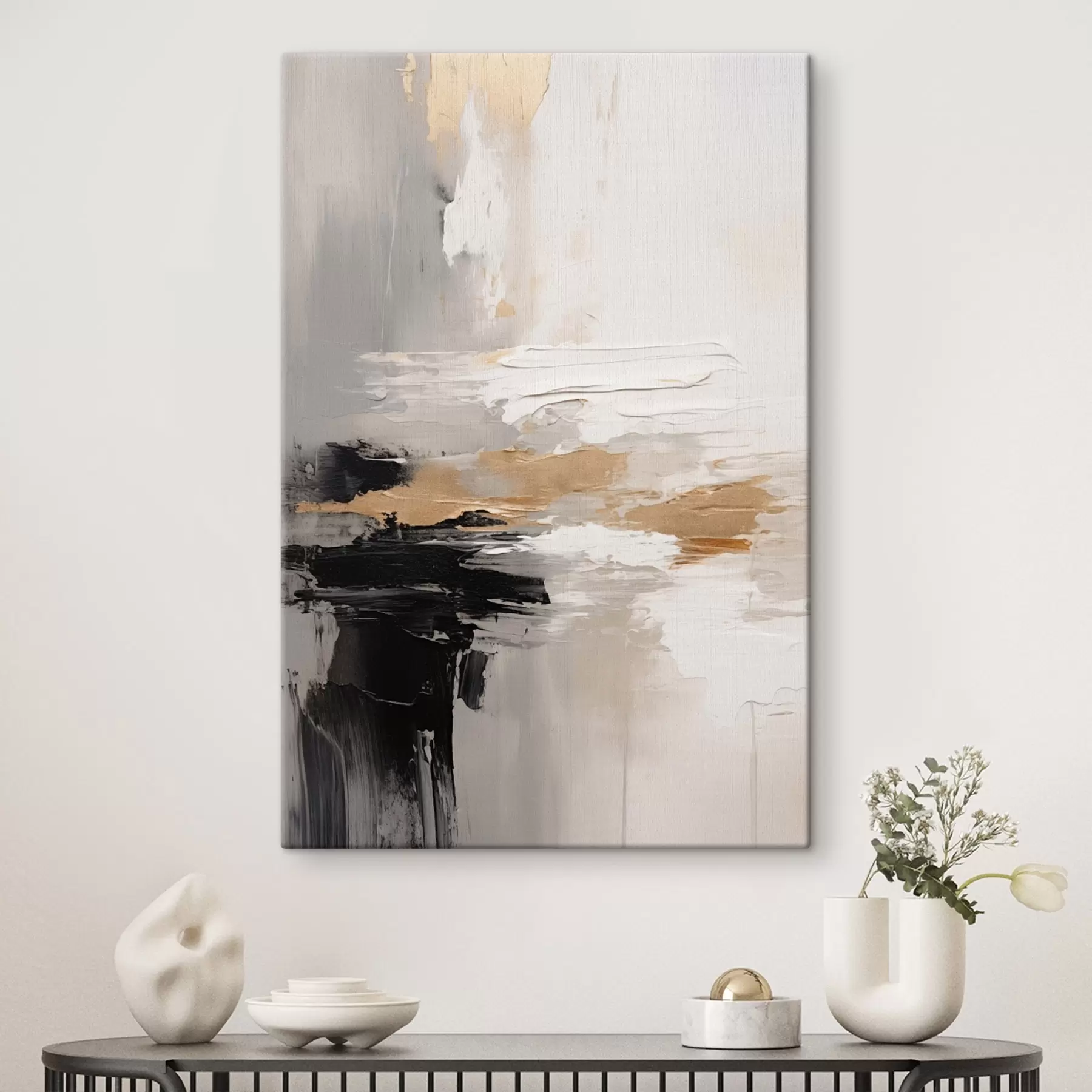 Glezna Kailā toņa triepieni ar kontrastējošu melnu un okera slāni s46544