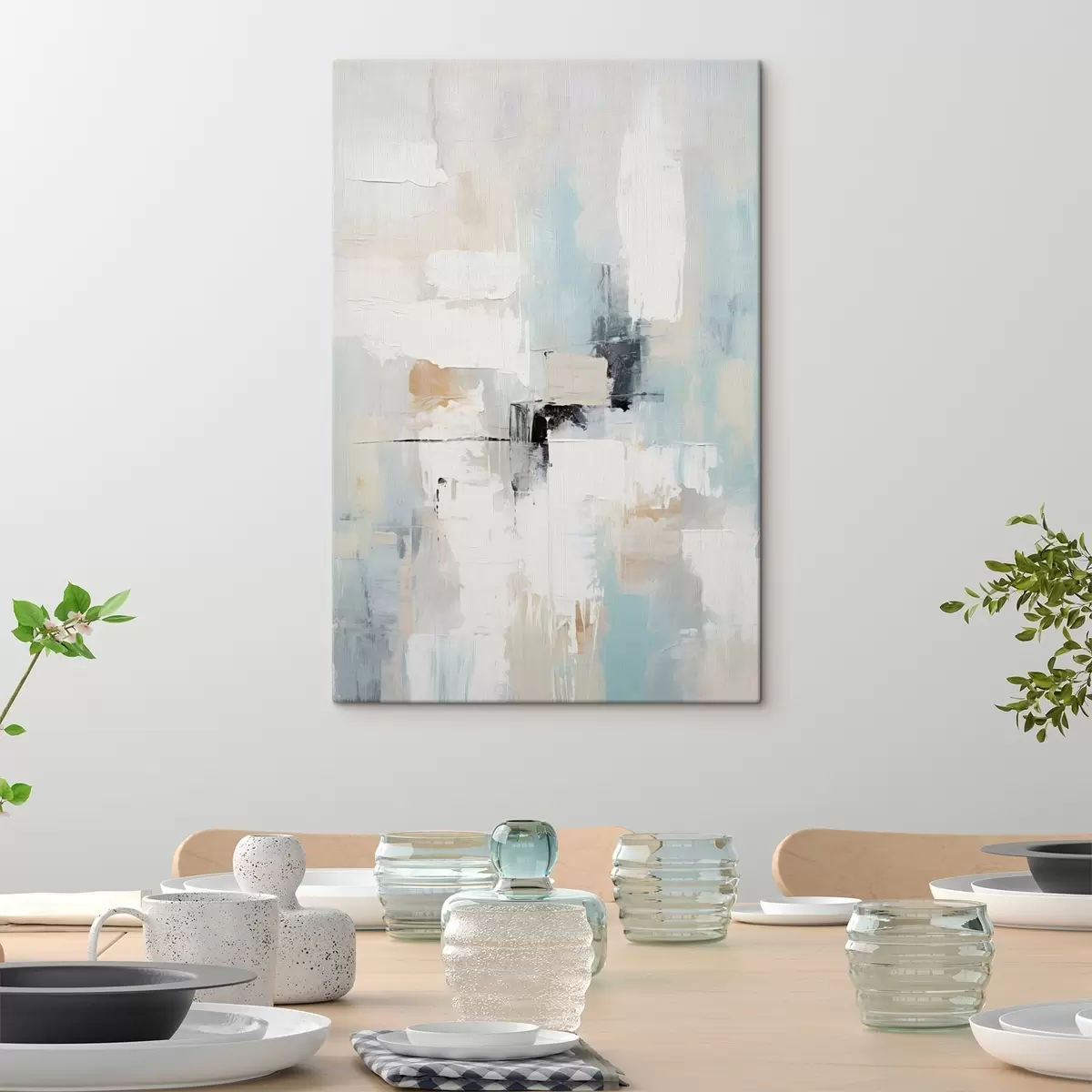 Glezna Gaišā toņos abstrakts ar melnu akcentu s46548