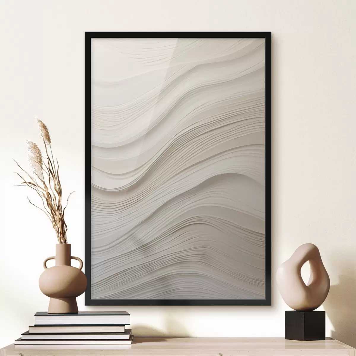 Plakāts Slāņveida smilšu toņu reljefa viļņi, mīksta tekstūra f46484