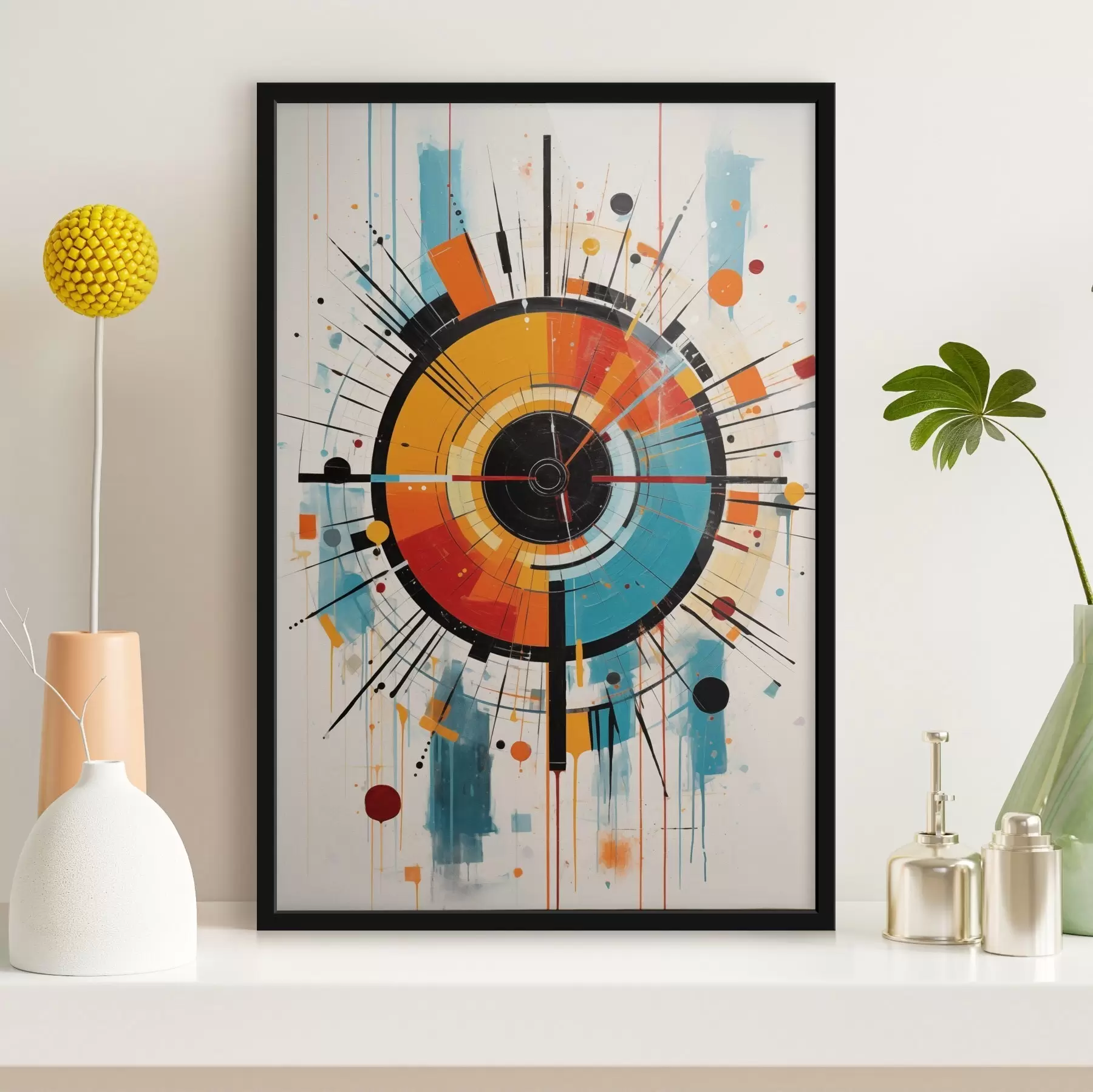 Fototapetes Radial burst in teal, orange and black f46485