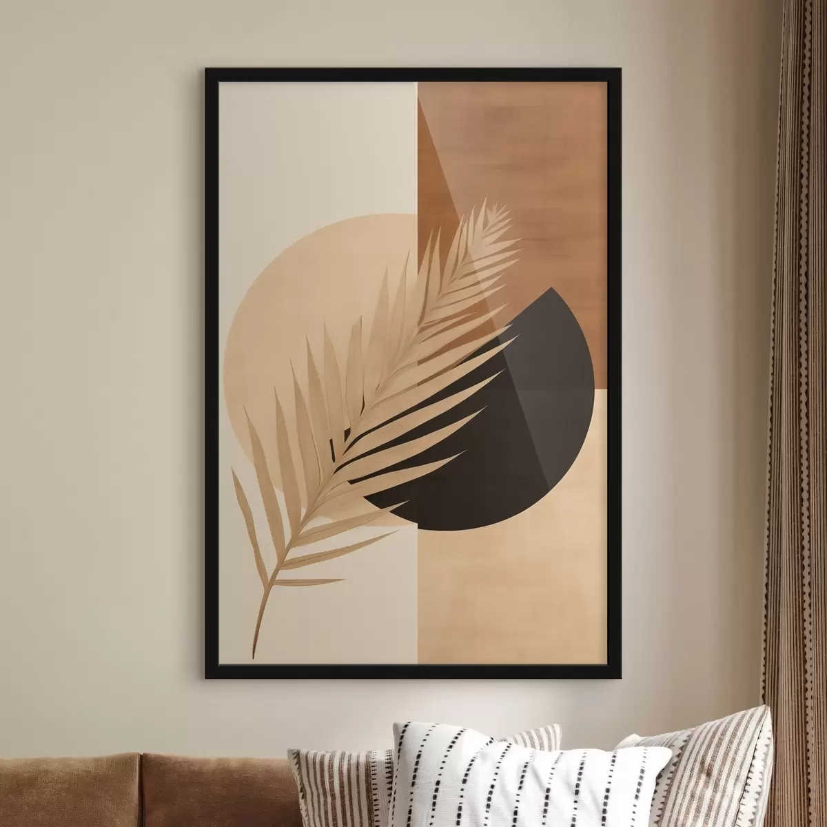 Plakāts Palmu lapas uz terakotas un krēmkrāsas ģeometrijas f46490