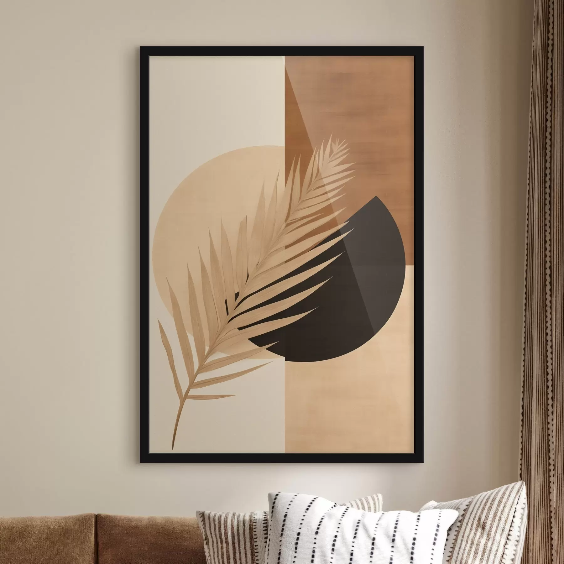 Fototapetes Palmu lapas uz terakotas un krēmkrāsas ģeometrijas f46490