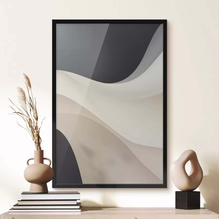 Fototapetes Slāņveida plūstošas līknes melnā, krēmkrāsā un pelēkbrūnā krāsā f46492