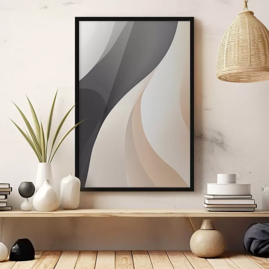 Fototapetes Gludas, pārklājošās līknes ogļu, ziloņkaula un smilšu krāsā f46493