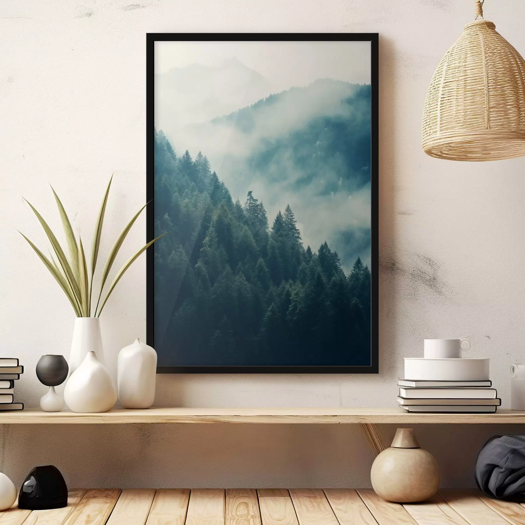 Fototapetes Miglas apklāti kalnu grēdas un tumši skujkoku meži f46518