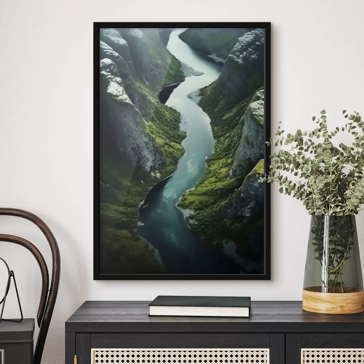 Plakāts Līkumota upe starp klintīm, skats no gaisa f46521