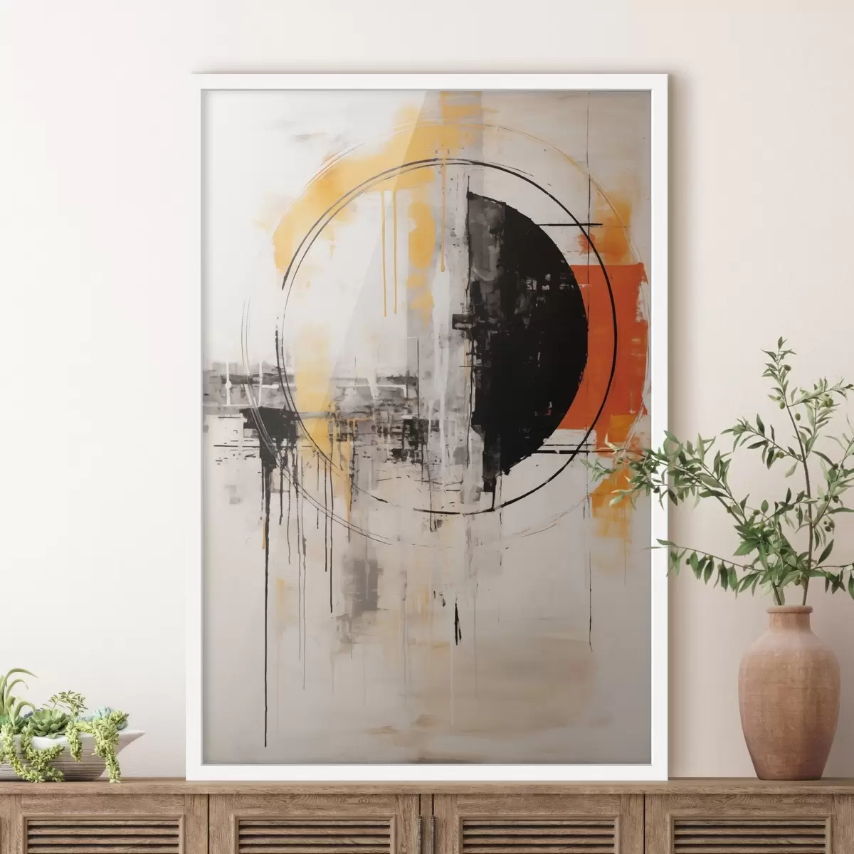 Plakāts Monochroms oranžs aplis ar teksturētiem pilieniem f46536