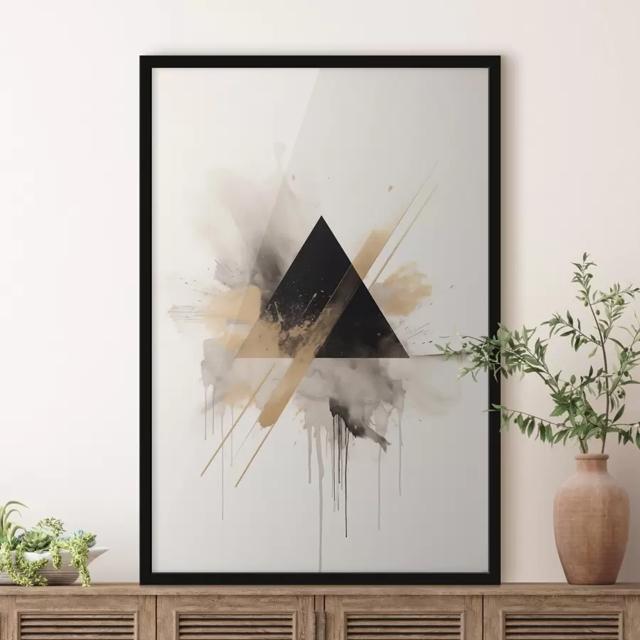 Fototapetes Ģeometrija: melns trīsstūris ar gaišiem plankumiem un līnijām f46540