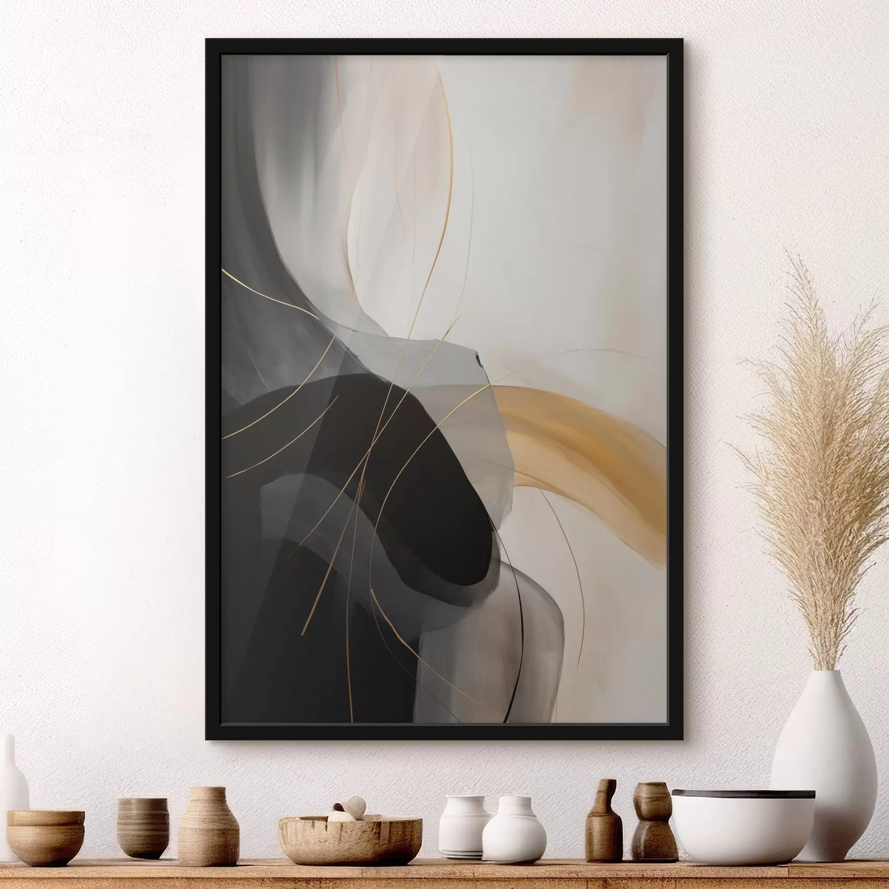 Fototapetes Mīkstas līknes melnā un smilškrāsā ar siltu akcentu f46542