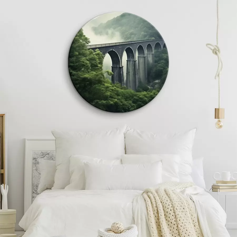 Glezna Akmens viadukts virs miglas apklātas mežainas ielejas r46483