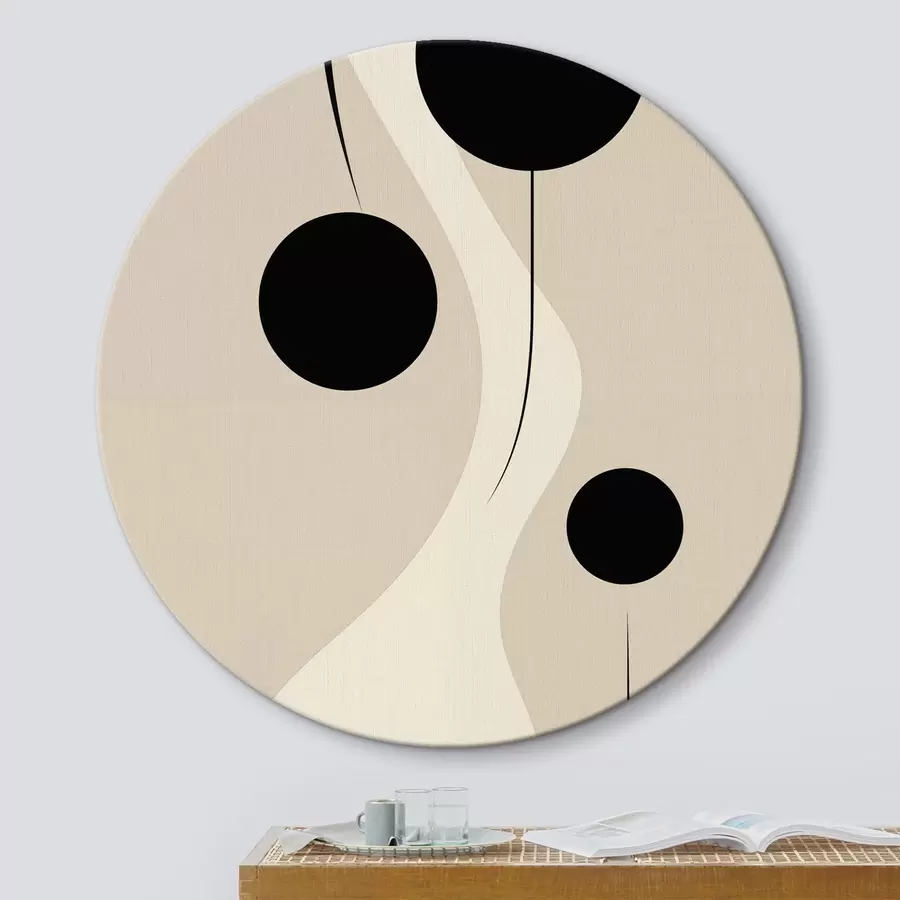 Glezna Minimāli apļi uz smilškrāsas fona ar plūstošām līniju akcentiem r46496