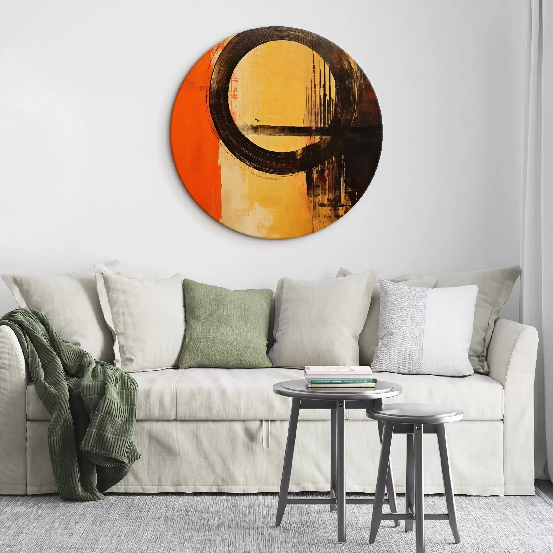 Glezna Abstrakts ar melnu gredzenu uz terakotas smilšu fona r46529