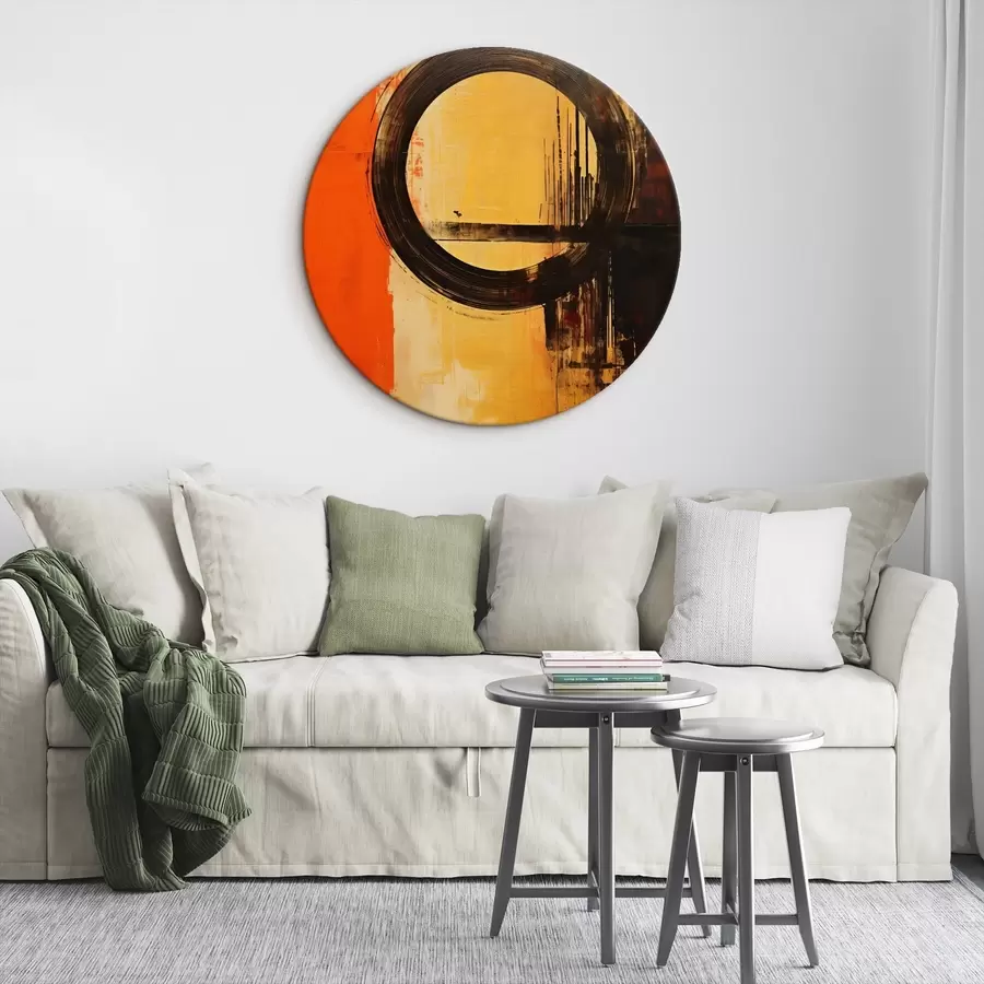 Glezna Abstrakts ar melnu gredzenu uz terakotas smilšu fona r46529