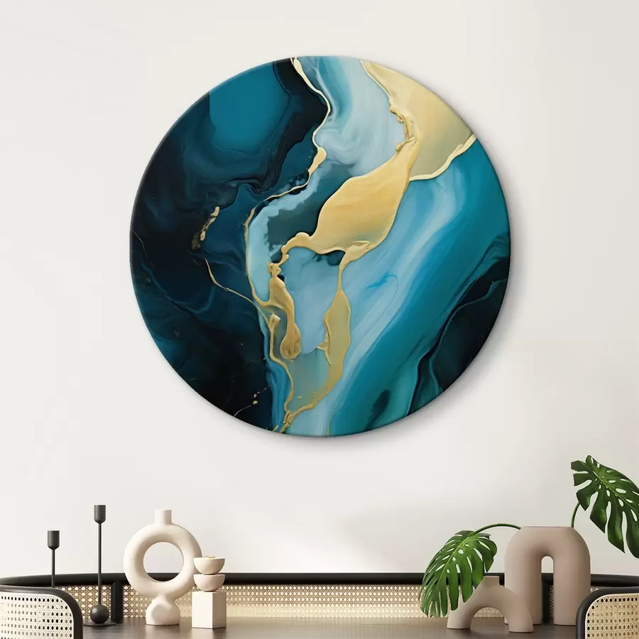 Glezna Tirkīza zils abstrakts ar okera plūsmu r46530