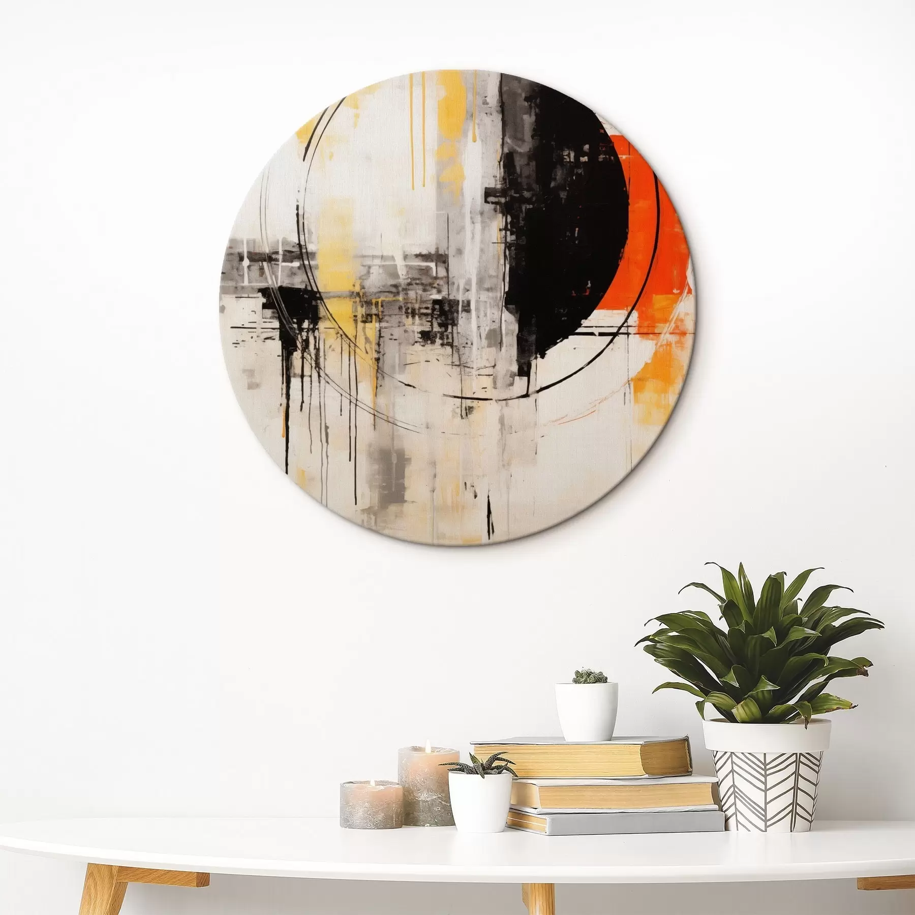 Glezna Monochroms oranžs aplis ar teksturētiem pilieniem r46536