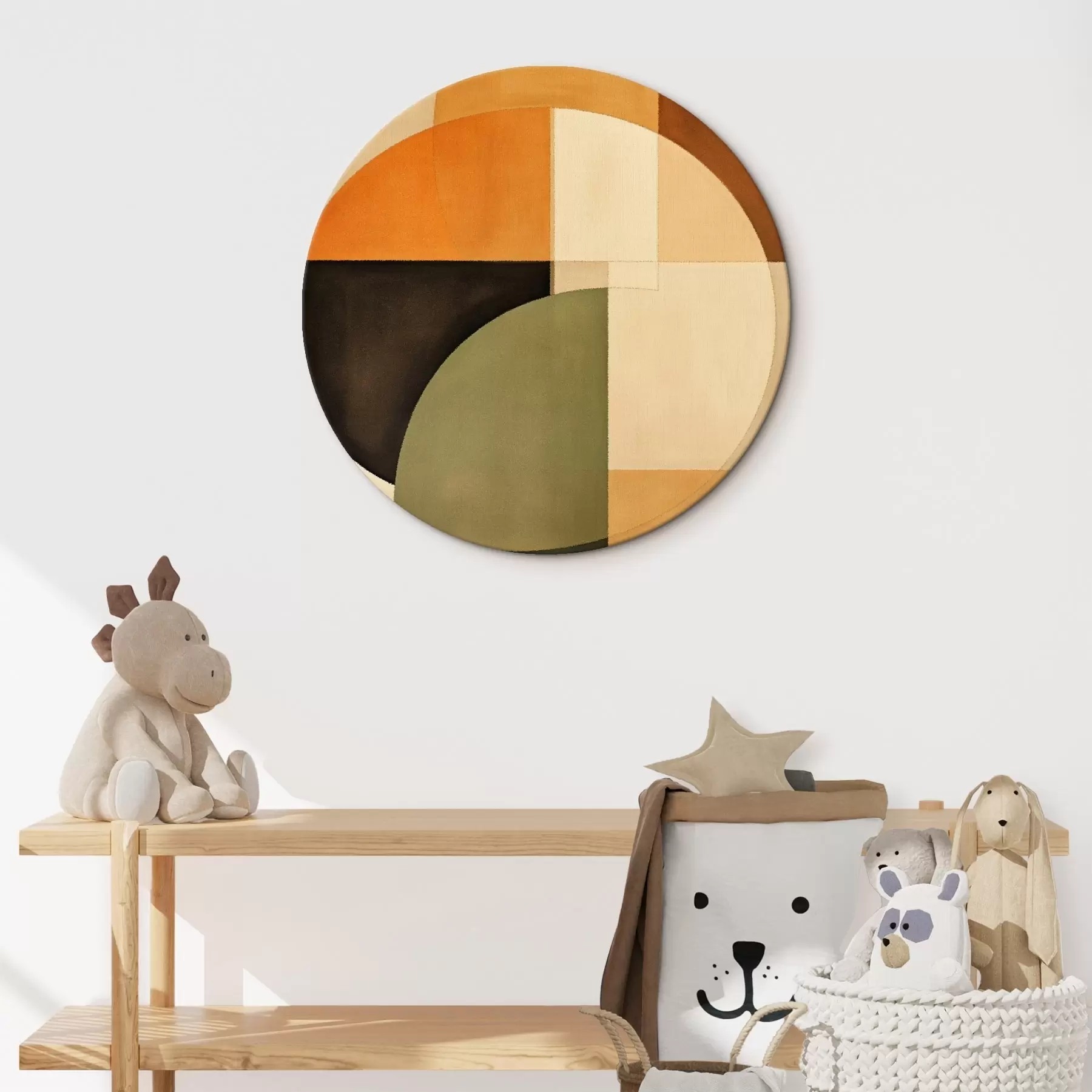 Glezna Krustojošies apļi smilškrāsas un olīvu krāsas toņos r46537