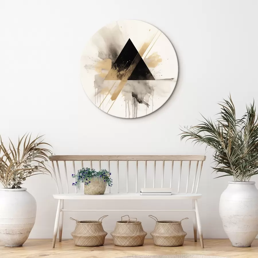 Glezna Ģeometrija: melns trīsstūris ar gaišiem plankumiem un līnijām r46540