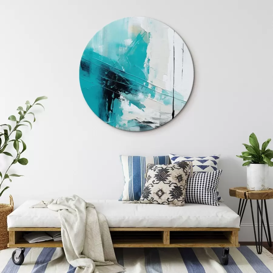 Glezna Tirkīza krāsas līnijas uz balta fona ar melnu svītru r46545