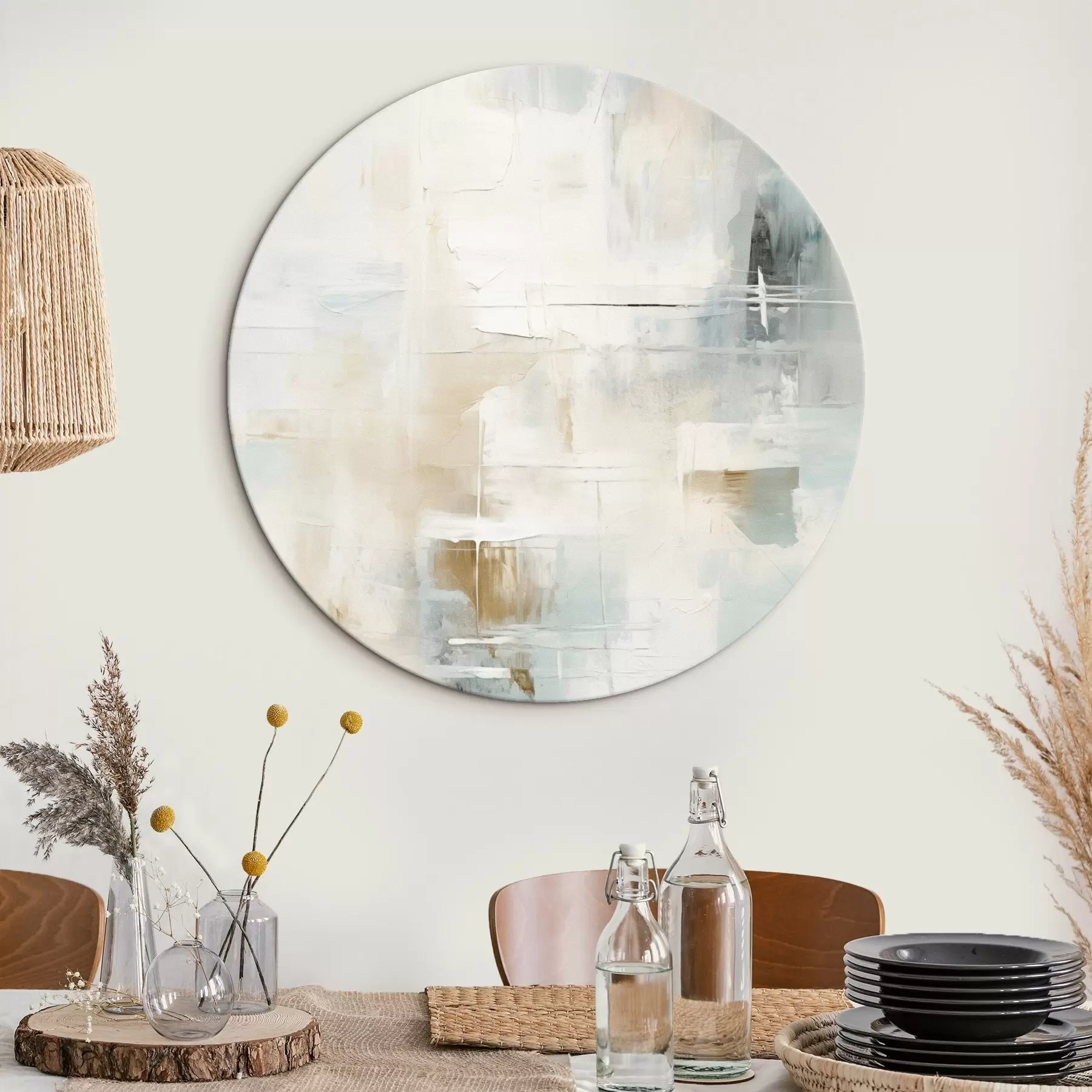 Glezna Gaisīgi zila un smilškrāsas triepieni uz balta fona r46547