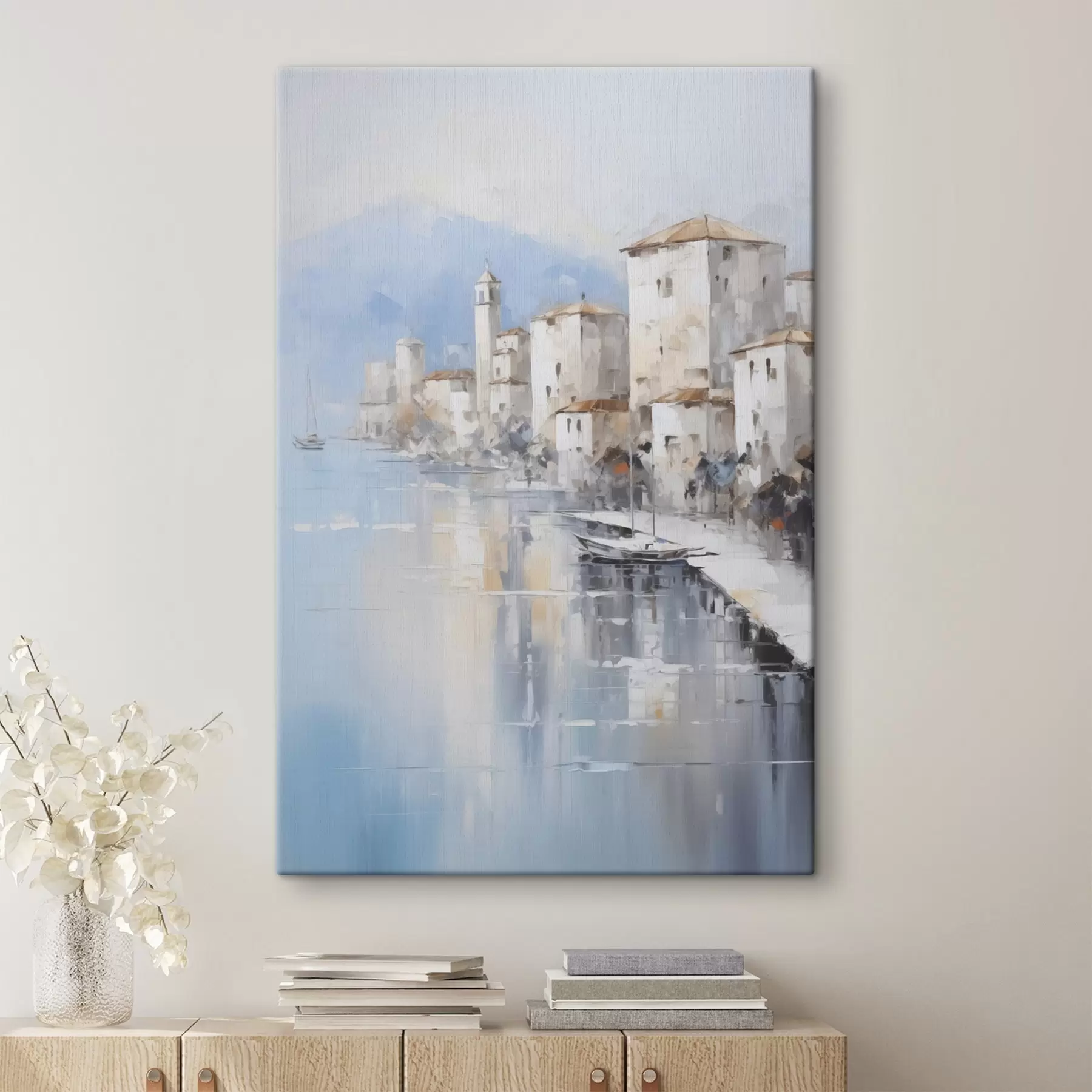 Glezna Abstraktas mājas pie līča gleznas imitācija s46673