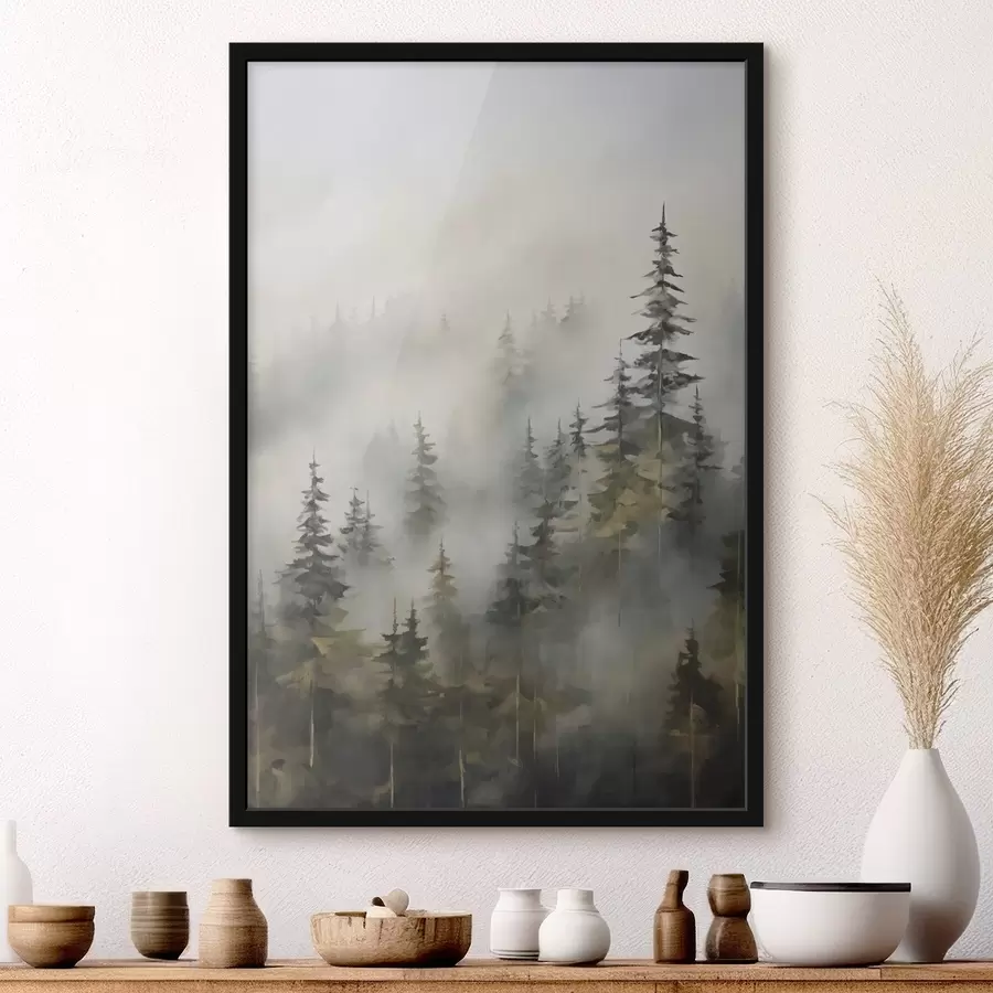 Fototapetes Mežs miglā gleznas imitācija f46671