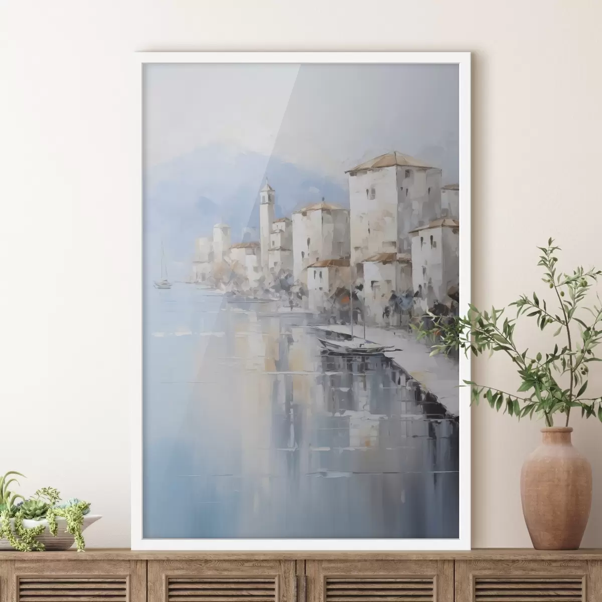 Plakāts Abstraktas mājas pie līča gleznas imitācija f46673