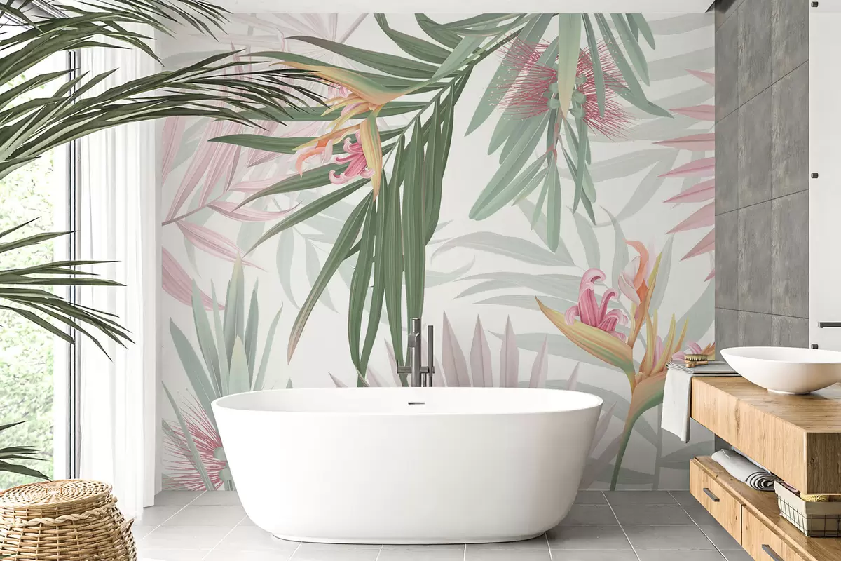 Fototapetes Strelitzia palmu lapās w04896v2