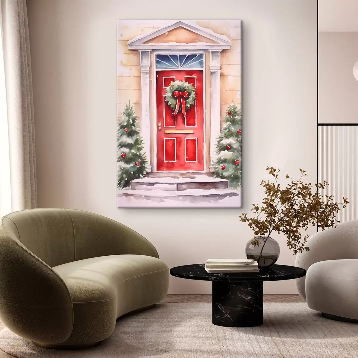 Glezna Ziemassvētku durvis ar vainagu s46622