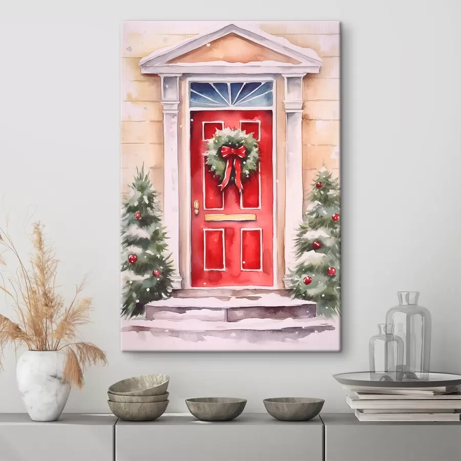 Glezna Ziemassvētku durvis ar vainagu s46622