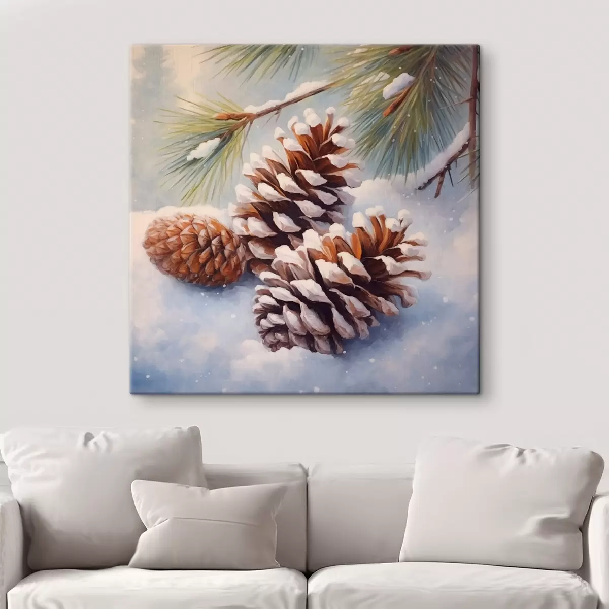Glezna Sniega klātas priežu čiekuri un zari s46631