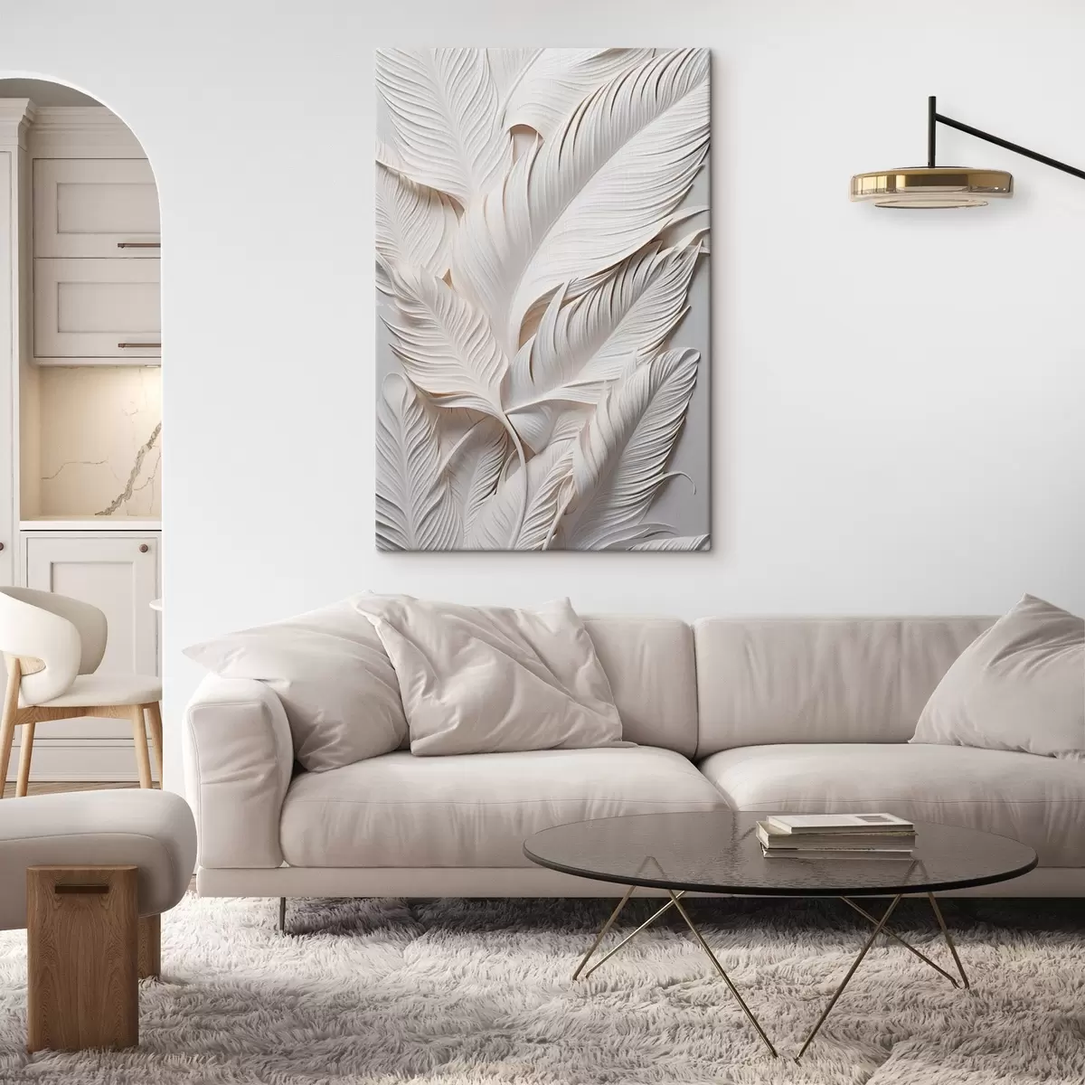 Glezna Baltas lapas ar sarežģītiem detaļiem, radot teksturētu un slāņotu efektu, minimālisma māksla s46706