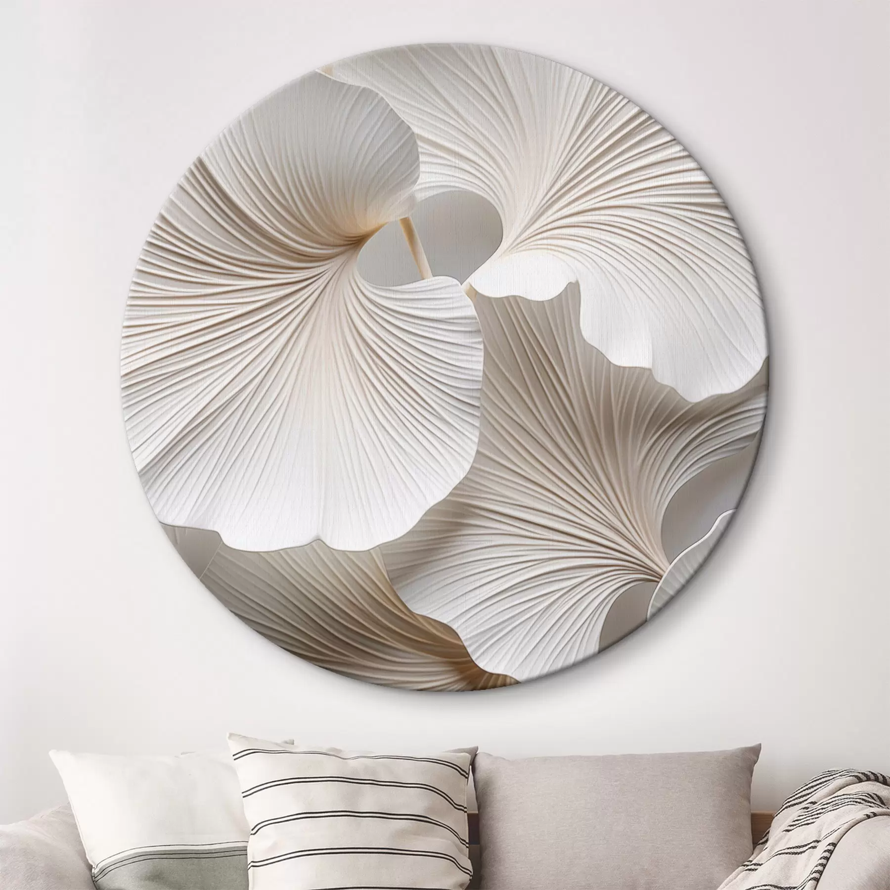 Glezna Baltas ginkgo biloba lapas ar izteiktām vēnām, maigu apgaismojumu, teksturētu elegantu un minimālistisku dizainu r46705