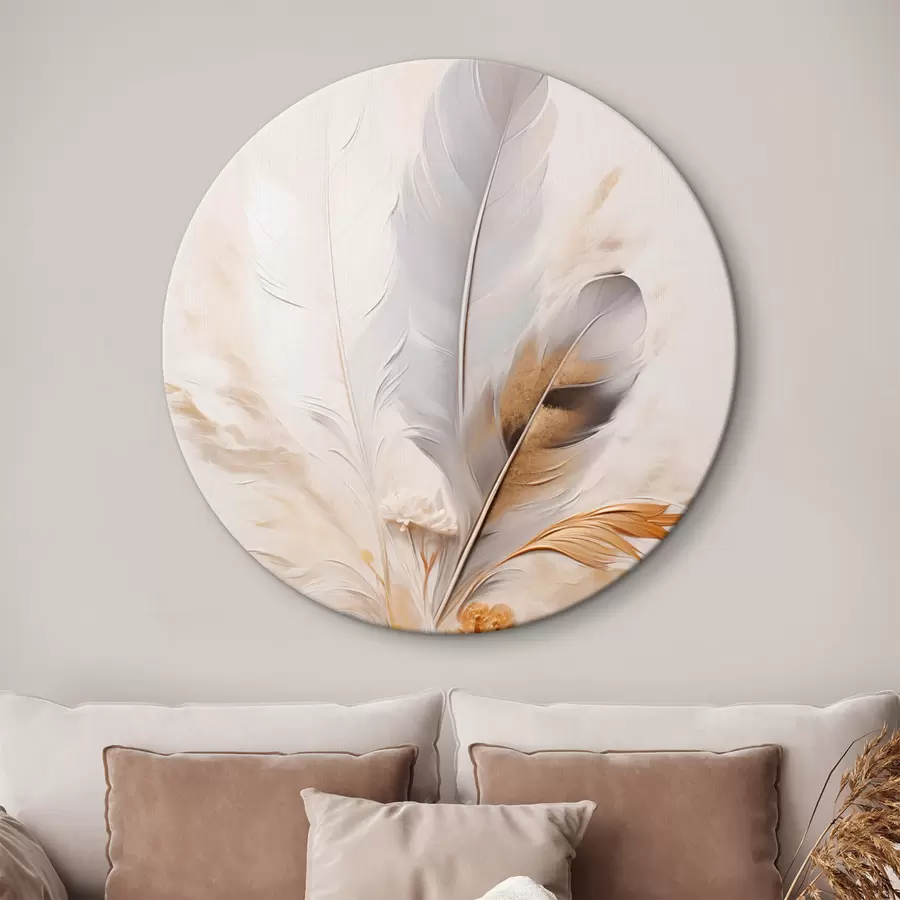 Glezna Abstraktas spalvas, apņemtas ar smilškrāsas un brūnas plūmas, maigas un delikātas, uz gaiši smilškrāsas fona. r46712