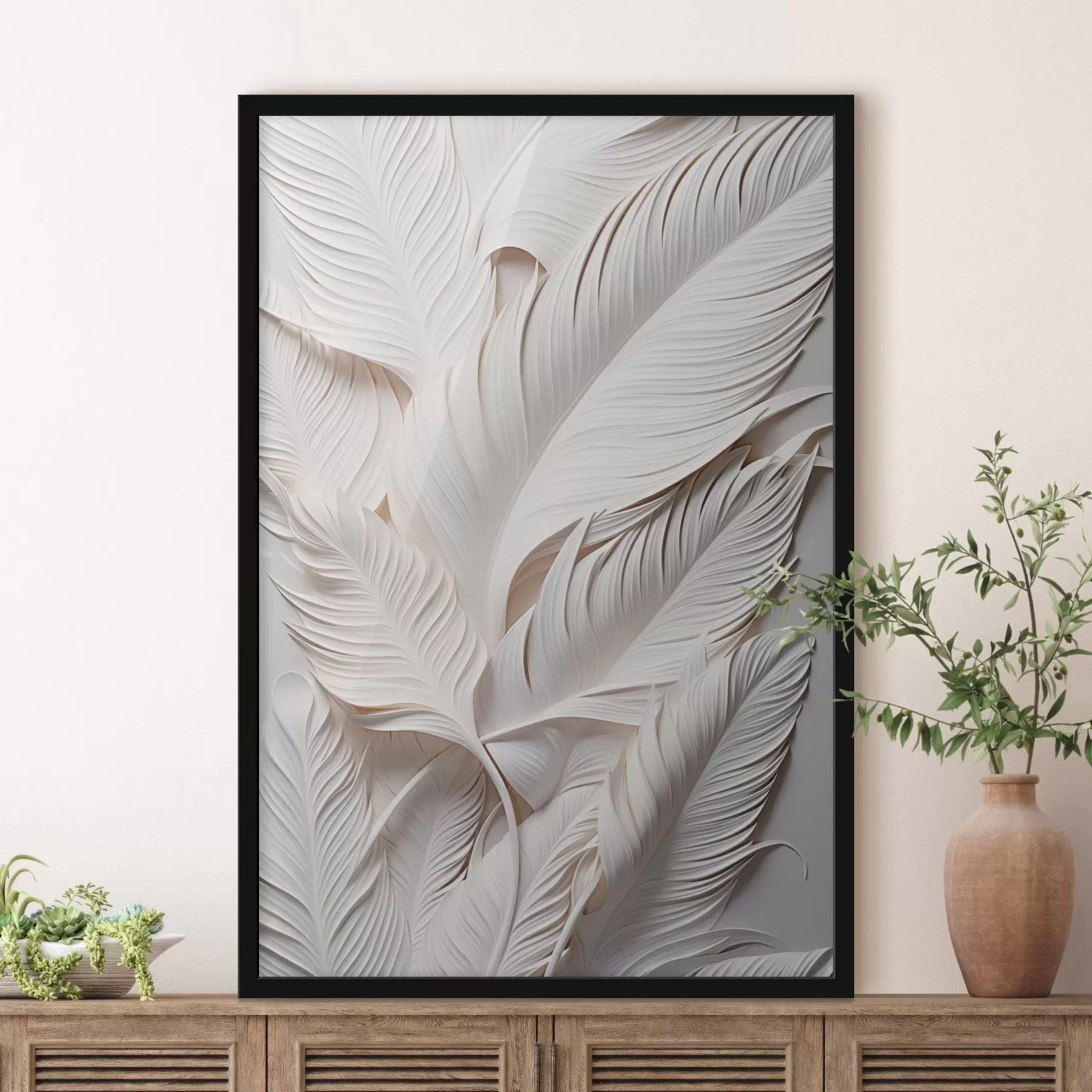 Fototapetes Baltas lapas ar sarežģītiem detaļiem, radot teksturētu un slāņotu efektu, minimālisma māksla f46706