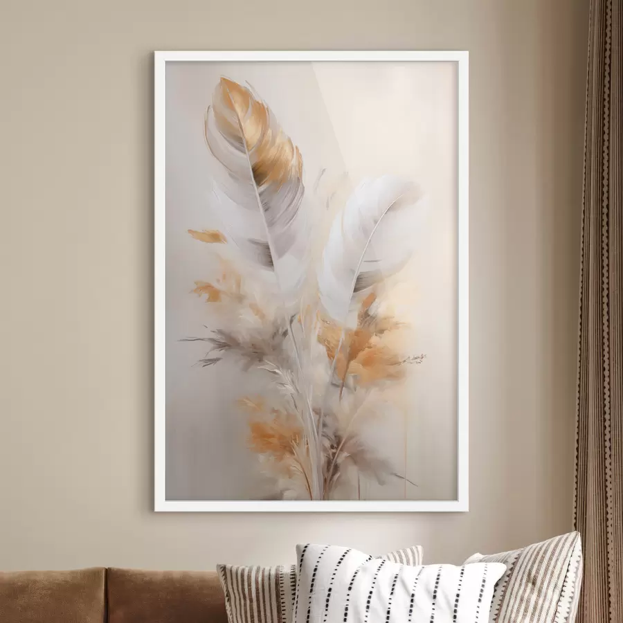 Fototapetes Abstraktas spalvas, apņemtas ar smilškrāsas un brūnas plūmas, maigas un delikātas, uz gaiši smilškrāsas fona. f46711