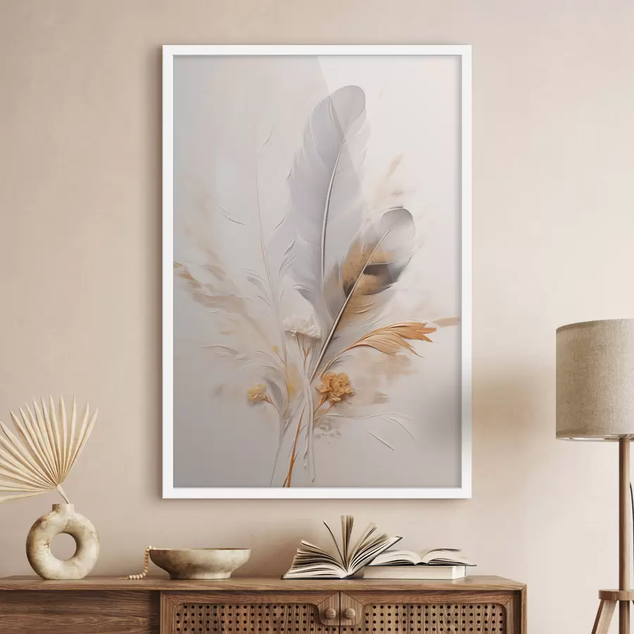 Fototapetes Abstraktas spalvas, apņemtas ar smilškrāsas un brūnas plūmas, maigas un delikātas, uz gaiši smilškrāsas fona. f46712