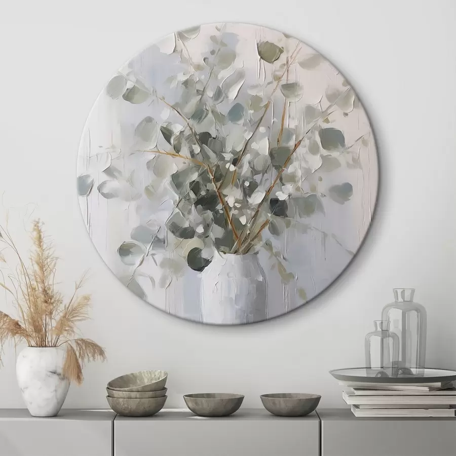 Glezna Zari ar lapām vāzē, imitācijas glezna r46720