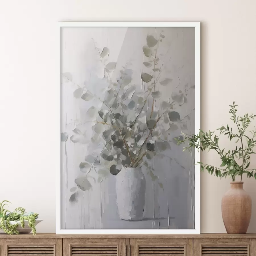 Fototapetes Zari ar lapām vāzē, imitācijas glezna f46720