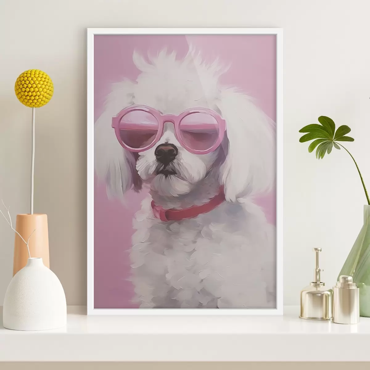 Plakāts Mazs suns ar brillēm ir gleznas imitācija. f46722