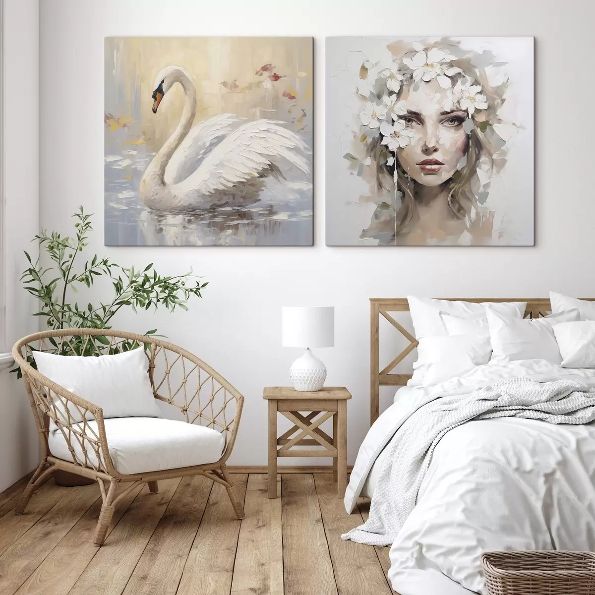 Glezna Pūce un meitenes portrets, imitācijas glezna m01030