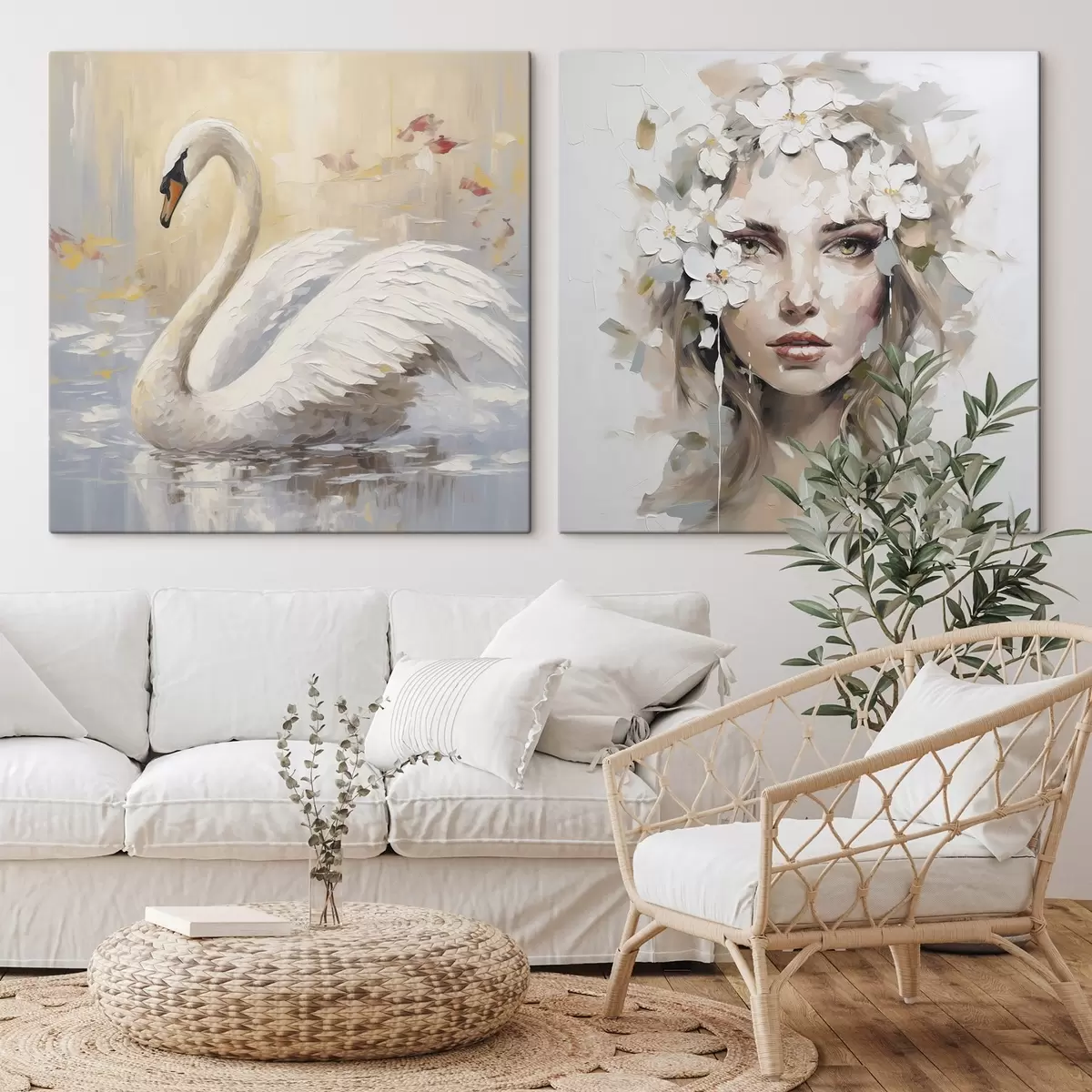 Glezna Pūce un meitenes portrets, imitācijas glezna m01030