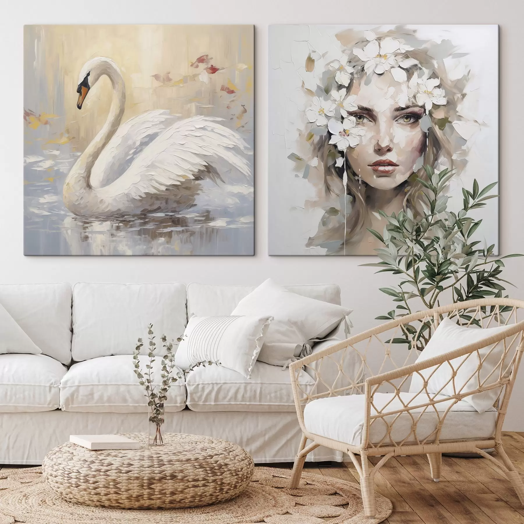 Glezna Pūce un meitenes portrets, imitācijas glezna m01030