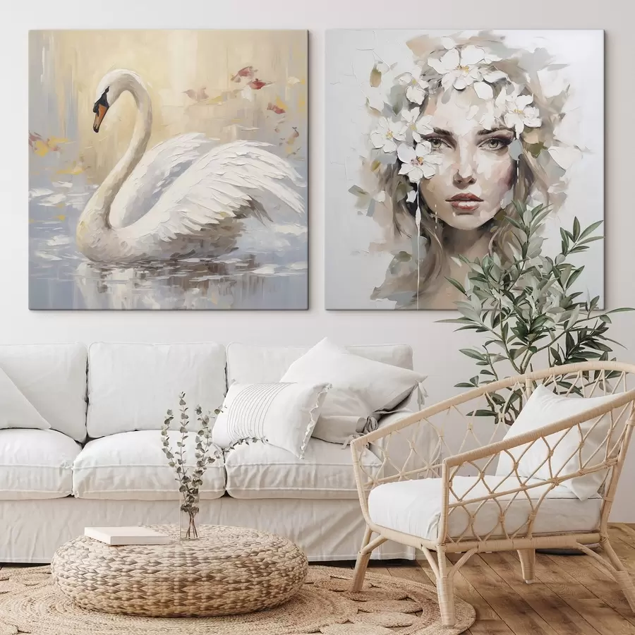 Glezna Pūce un meitenes portrets, imitācijas glezna m01030