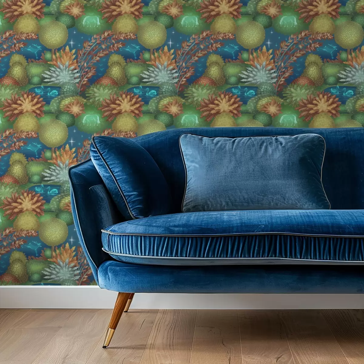 Tapetes Pasaku nakts dārzs ar ezeru un mirdzošiem dzīvniekiem a00851